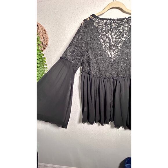 NEW Free People Magdalene Crochet Tunic Lace Top Black Small Boho Femme Goth - Picture 10 of 11